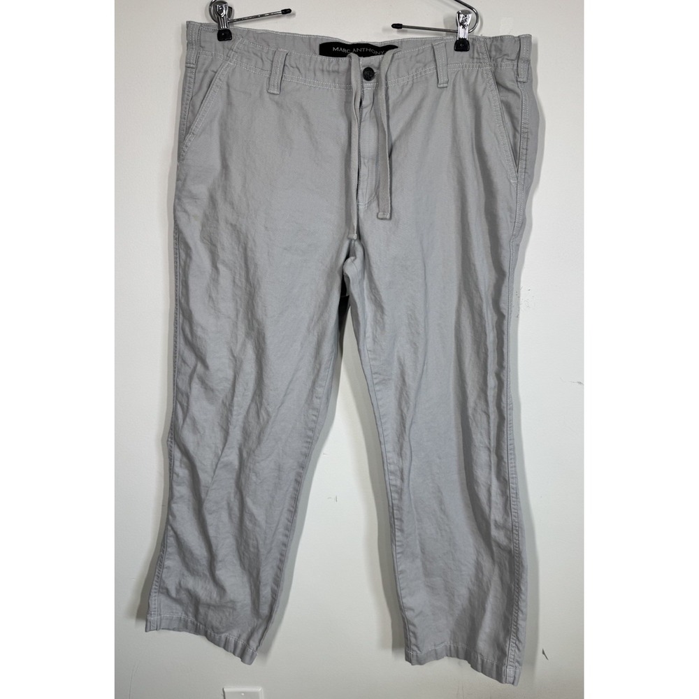 Marc Anthony Mens Gray Linen Blend Tie Front Casual Beach Wedding Pants Size 38